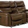 Ceretti - Power Reclining Console Loveseat - Brown Top Grain Italian Leather Match