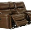 Ceretti - Power Reclining Console Loveseat - Brown Top Grain Italian Leather Match