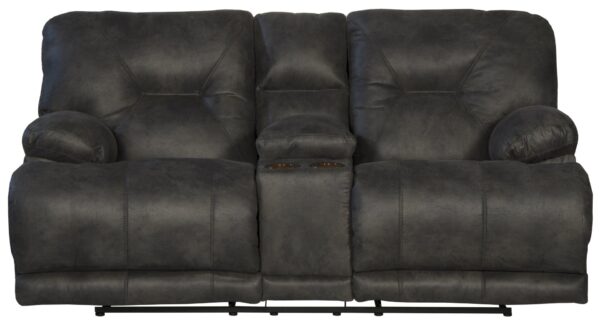 Voyager - Fabric Lay Flat Console Reclining Loveseat - Slate