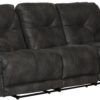Voyager - Fabric Lay Flat Reclining Sofa With 3 Recliners And Drop Down Table - Slate