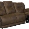Voyager - Fabric Power Lay Flat Reclining Sofa With 3 Recliners And Drop Down Table - Elk
