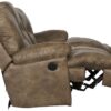 Voyager - Fabric Power Lay Flat Reclining Sofa With 3 Recliners And Drop Down Table - Brandy