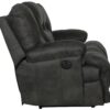 Voyager - Fabric Power Lay Flat Reclining Sofa With 3 Recliners And Drop Down Table - Slate