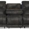 Voyager - Fabric Lay Flat Reclining Sofa With 3 Recliners And Drop Down Table - Slate
