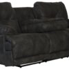 Voyager - Fabric Lay Flat Reclining Sofa With 3 Recliners And Drop Down Table - Slate