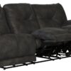 Voyager - Fabric Power Lay Flat Reclining Sofa With 3 Recliners And Drop Down Table - Slate