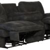 Voyager - Fabric Power Lay Flat Reclining Sofa With 3 Recliners And Drop Down Table - Slate