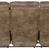 Voyager - Fabric Power Lay Flat Reclining Sofa With 3 Recliners And Drop Down Table - Brandy
