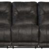 Voyager - Fabric Power Lay Flat Reclining Sofa With 3 Recliners And Drop Down Table - Slate