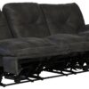 Voyager - Fabric Power Lay Flat Reclining Sofa With 3 Recliners And Drop Down Table - Slate