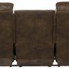 Voyager - Fabric Power Lay Flat Reclining Sofa With 3 Recliners And Drop Down Table - Elk