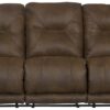 Voyager - Fabric Power Lay Flat Reclining Sofa With 3 Recliners And Drop Down Table - Elk