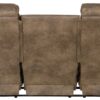 Voyager - Fabric Power Lay Flat Reclining Sofa With 3 Recliners And Drop Down Table - Brandy