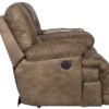 Voyager - Fabric Power Lay Flat Reclining Sofa With 3 Recliners And Drop Down Table - Brandy