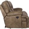 Voyager - Fabric Power Lay Flat Reclining Sofa With 3 Recliners And Drop Down Table - Brandy