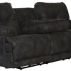 Voyager - Fabric Power Lay Flat Reclining Sofa With 3 Recliners And Drop Down Table - Slate
