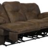 Voyager - Fabric Power Lay Flat Reclining Sofa With 3 Recliners And Drop Down Table - Elk