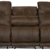 Voyager - Fabric Power Lay Flat Reclining Sofa With 3 Recliners And Drop Down Table - Elk