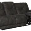 Voyager - Fabric Power Lay Flat Reclining Sofa With 3 Recliners And Drop Down Table - Slate