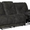 Voyager - Fabric Lay Flat Reclining Sofa With 3 Recliners And Drop Down Table - Slate