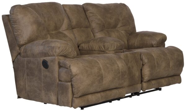 Voyager - Fabric Power Lay Flat Reclining Console Loveseat - Brandy