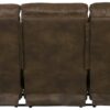 Voyager - Fabric Power Lay Flat Reclining Sofa With 3 Recliners And Drop Down Table - Elk