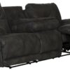 Voyager - Fabric Lay Flat Reclining Sofa With 3 Recliners And Drop Down Table - Slate