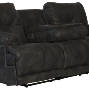 Voyager - Fabric Lay Flat Reclining Sofa With 3 Recliners And Drop Down Table - Slate