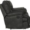 Voyager - Fabric Power Lay Flat Reclining Sofa With 3 Recliners And Drop Down Table - Slate
