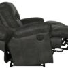 Voyager - Fabric Power Lay Flat Reclining Sofa With 3 Recliners And Drop Down Table - Slate