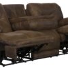 Voyager - Fabric Power Lay Flat Reclining Sofa With 3 Recliners And Drop Down Table - Elk