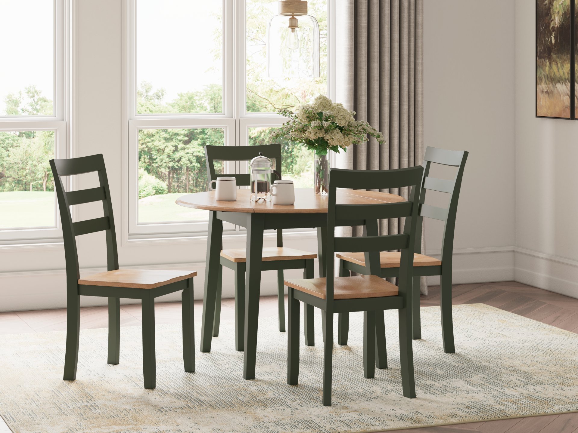 Gesthaven - Round Dining Room Drop Leaf Table - Natural / Green